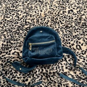 Juicy Couture Teal Velvet Mini Backpack with Rhinestone Logo